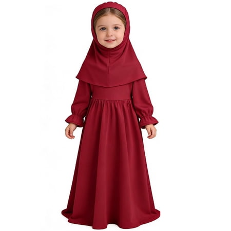HAYIMI Outfit Sets Elegant Girls Abaya And Hijab Long Sleeve Prayer Dress With Scarf Party Wear For Toddler Kid Cartoon Lightweight Summer Clothes Sets for Child