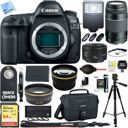 Canon EOS 5D Mark IV 30.4 MP Full Frame CMOS DSLR Camera Body with EF 75-300mm F4-5.6 III Lens + EF 50mm F1.8 STM Prime Lens and 0.43x Wide Angle & 2.2x Telephoto Ultimate (Best Full Frame Dslr For Beginners)