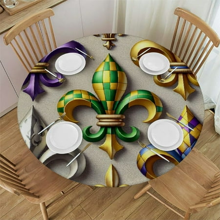

BCIIG Fleur-de-Lis Symbols Round Table Cover Stain Resistant Washable Indoor Outdoor Tablecloth Kitchen Dining Wedding Parties 100% Polyester Independence Day 31-35
