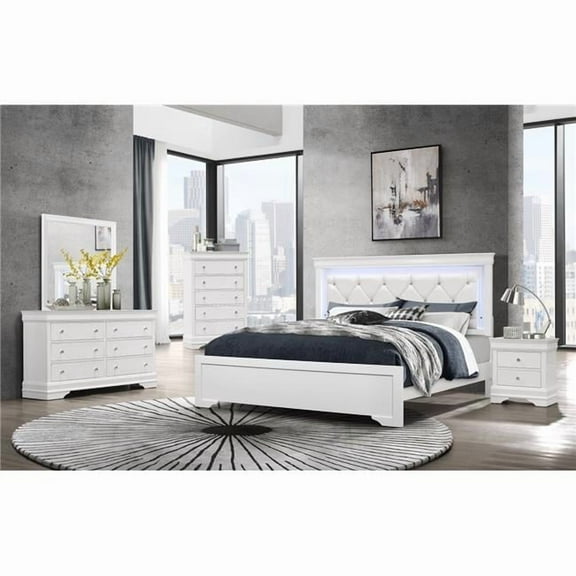 Global Furniture Pompei Metallic White Bookcase Twin Bed, Dresser, Mirror And Nightstand
