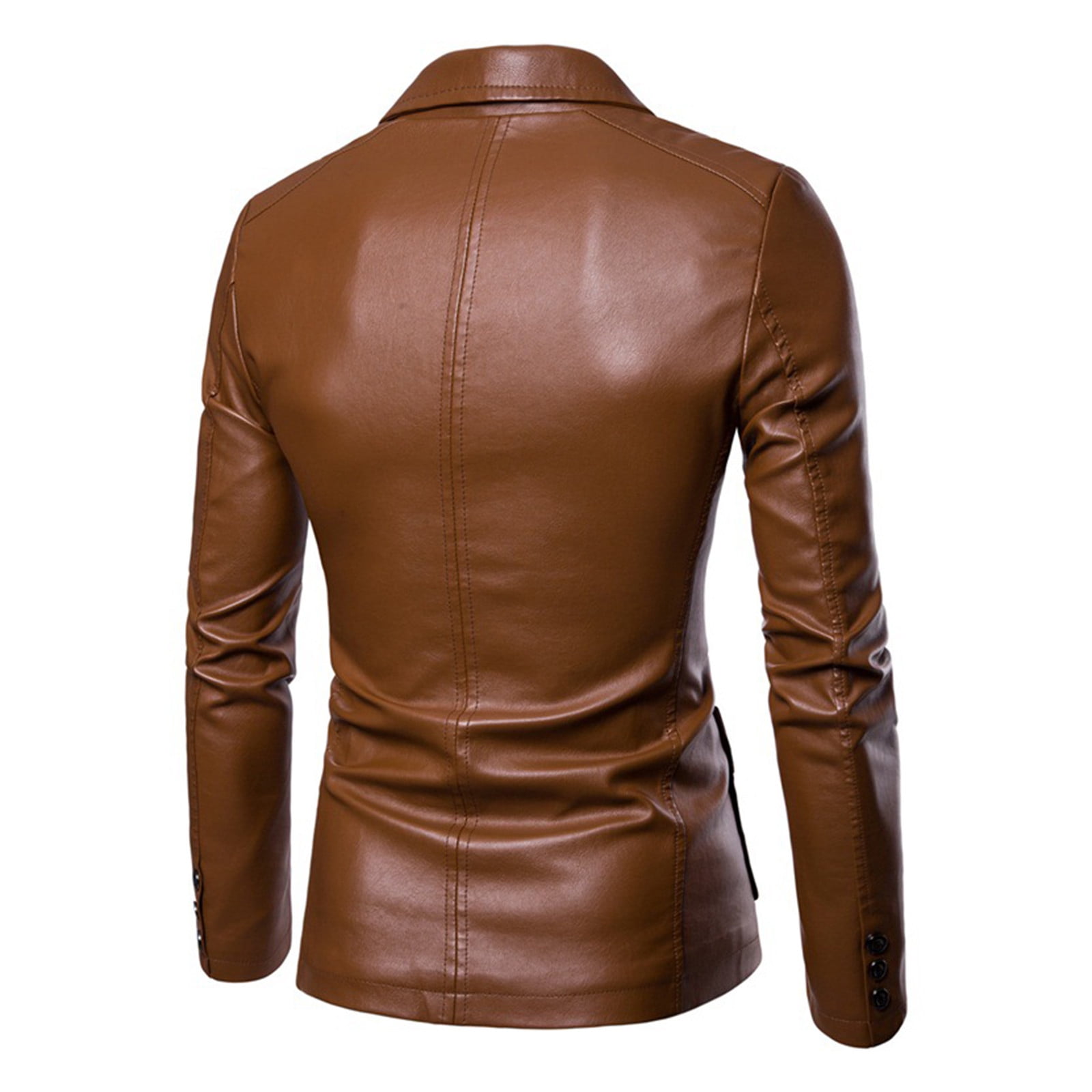 YLSDY Men's Faux Leather Blazer Jacket Slim Fit Button Up Long Sleeve Business Wedding Party Coat Khaki XXL
