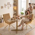 thumbnail image 6 of Set of 2 Velvet Dining Chairs with Unique Ball-Chain Bubble Backrest and Gold Metal Legs, Brown, 6 of 10
