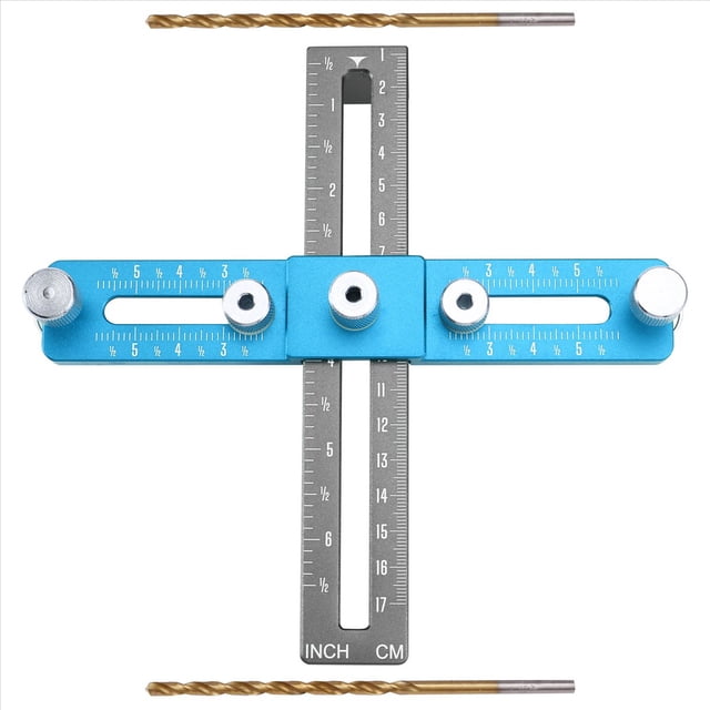Posicionador de Perforación de Manijas, Herramienta de Corte de Orificios para Carpintería, Ayuda para la Instalación de Manijas de Puertas de Gabinetes y Cajones, Azul y Gris