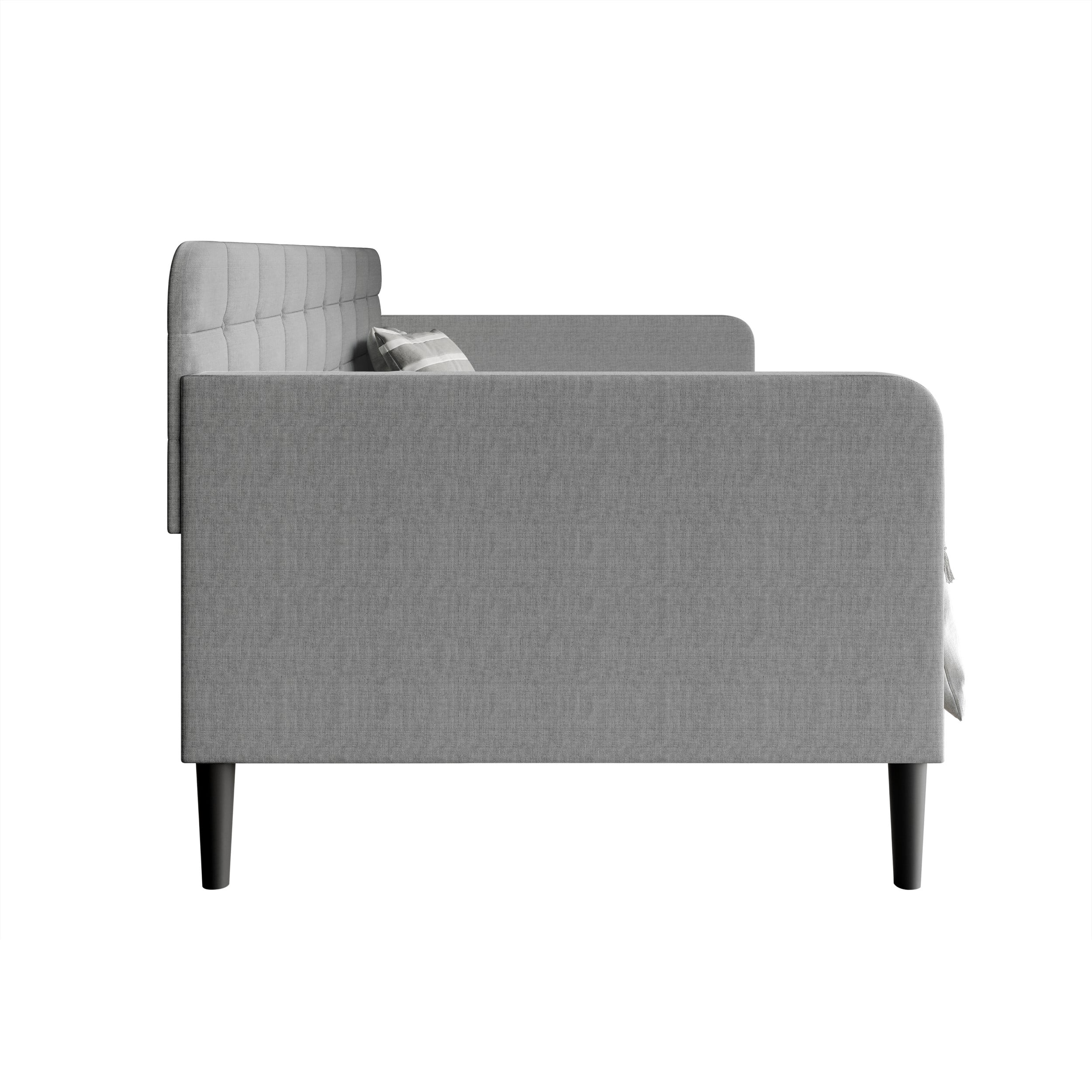 Home Design Fallon Twin Daybed with Velvet Upholstery, Foam Padding, Square Arms, Biscuit-Style Button Tufting, Stylish Seating and Sleeping Solution, Gray