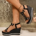 thumbnail image 5 of Women's High Heel Wedge Sandals Platform Fashionable Sandals Platform Elastic Strap Summer Beach, 5 of 6