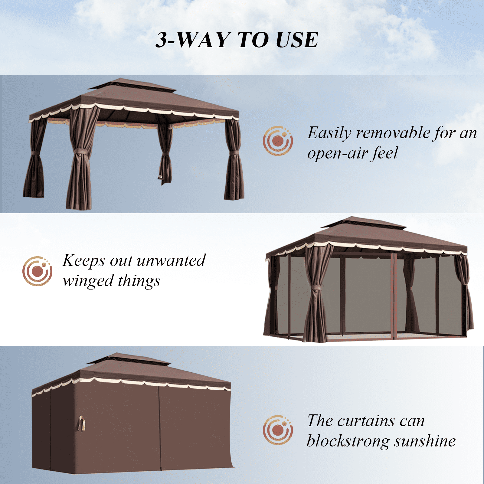 Grezone 10×13 FT Deluxe No Screws Gazebo,Double Roof Outdoor Shelter Tent with Mosquito Nettings and Privacy Screens