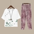 thumbnail image 2 of Women 2 Piece Outfits Sets Summer Fashion Print Casual Loose Fitting Crew Neck Short Sleeve Top Pants Two Piece Set, 2 of 7