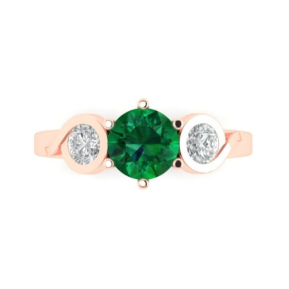 Three-Stone Engagement Ring for Women - 1.72ct Simulated Emerald in 14K Rose Gold Promise Ring