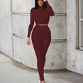 thumbnail image 3 of safuny Women's Yoga Suit Plus Size Suit for Girlfriend Wife Daughter Comfy Casual High Neck Dressy Long Sleeve Solid Color Wine M, 3 of 6
