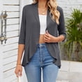 thumbnail image 5 of JGGSPWM Womens Dressy Casual Tops 3/4 Sleeve Shirts Open Front Cardigan Teen Girl Tunic Solid Ruffle Shrugs Cardigans Casual Elegant Outwear Gray M, 5 of 8