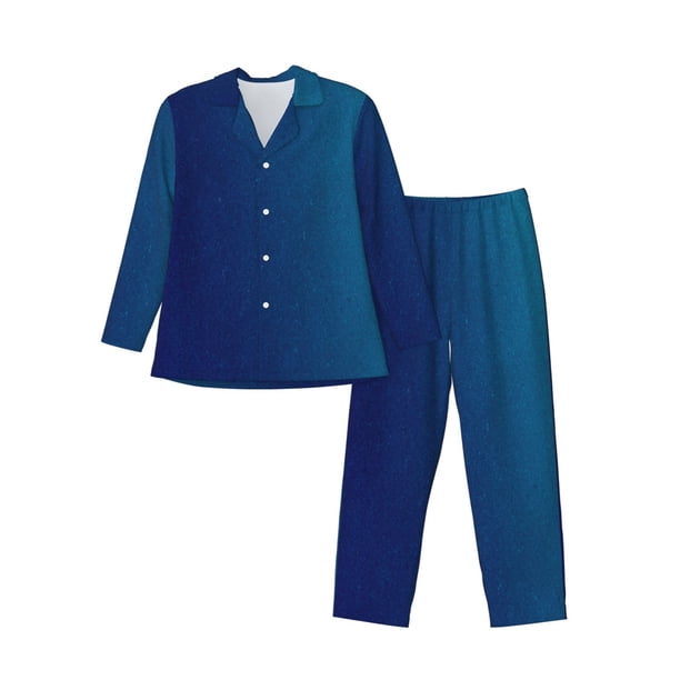 Balery teal blue Pijama para Hombre de Dos Piezas con Manga Larga, Conjunto de Dormir y Descanso Suave con Bolsillos-Large