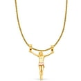 thumbnail image 1 of 14K Two Tone Solid Gold Jesus Body Crucifix Cross Charm Pendant with 1.4mm Round Wheat Chain Necklace - 18", 1 of 4