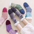 thumbnail image 5 of Fabrcox Unisex Fuzzy House Slipper Socks, Soft Plush Color Block, Non Skid Grips Fluffy Winter Indoor Crew Socks for Sleeping at Home (Green), 5 of 5