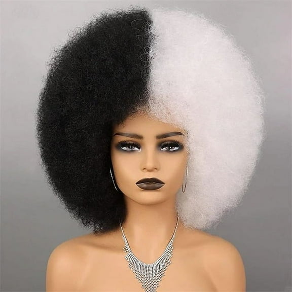 Nvzi -b Soft Wig 70s For Women Kinky Curly Hair Wigs With Bangs Natural Looking Short Curly Wig Puff Wig Synthetic Hair Wig For Daily Party Use，Black and White