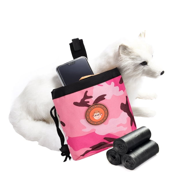 Bolsa para perro, cachorro, para caminar, comida, snacks, entrenamiento, cintura, almacenamiento, bolsillos, camuflaje rosa