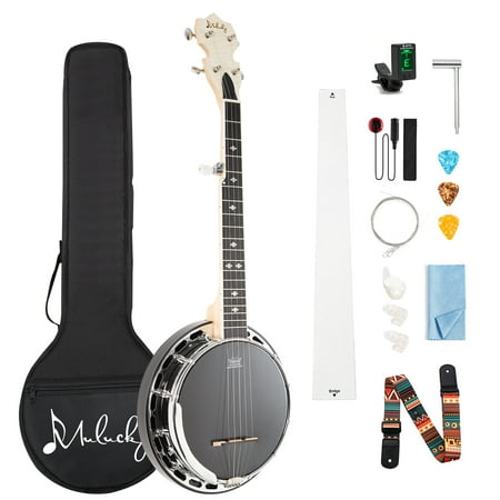 Mulucky 5 String Banjo MINI, 28 Inch Travel Banjo with Remo Head, Resonator and Geared 5th Tuner, Beginning Kit with Tuner Strap Wrench Picks Ruler - MB803