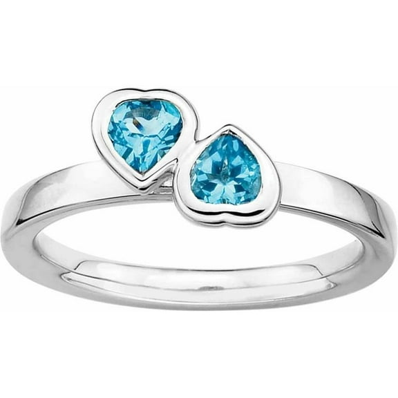 Sterling Silver Blue Topaz Double Heart Ring