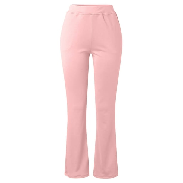 Fashnice Ladies Stretch Pants With Pockets Dress Wide Leg Baggy Daily Wear  Bootcut Pant Pink M 