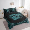 thumbnail image 2 of Homewish Antique Spooky Skull Twin Bedding for Adults, Teal Victorian Hippie Floral Bedding Comforter Set, Black Reversible, 7pcs, 2 of 7