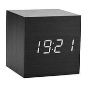 LED Digital Alarm Clock, Wooden Clock for Bedrooms Modern Wooden Cube Clock 3 Levels Brightness Temperature Display with Voice Control (Black)
