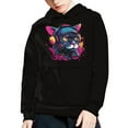 thumbnail image 5 of Xoenoiee Kids Pullover Hoodies Cosy Hooded Sweatshirt with Front Kangaroo Pocket Fall Winter Long Sleeve Tops for Travel Workout Party, Watercolor Music Cat Print, M, 5 of 7