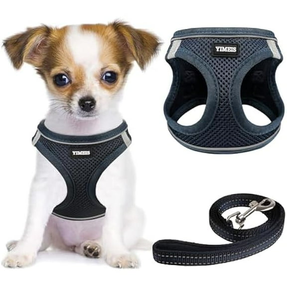 1997 Dog Harness and Leash Set, No Pull Soft Mesh Pet Harness, Reflective Adjustable Puppy Vest for Small Medium Large Dogs, Cats (Navy, X-Small (Pack of 1)