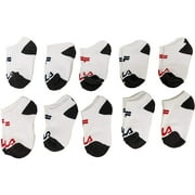 Fila Kids Boys 10-Pack Half Cushion No Show Socks Basic Logo - White Multi, Boys Small Shoe Sizes 7-10