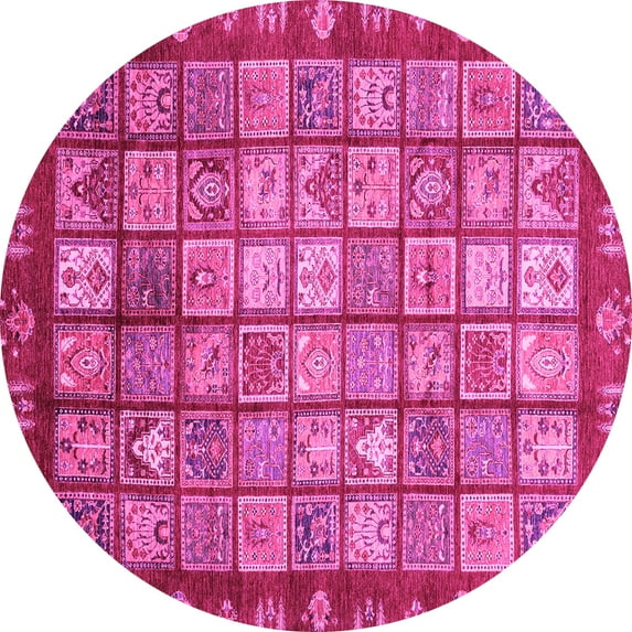 Ahgly Company Indoor Round Abstract Pink Modern Area Rugs, 6' Round