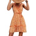 thumbnail image 1 of MAWCLOS Robe Mini pour Femmes Imprimé Floral Été Plage Robe d'Été Sans Manches Robe Camisole Vacances Col en V Blanc et Orange P, 1 of 3