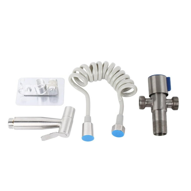 Juego de rociador de bidé para inodoro, 1 entrada y 2 salidas, flujo ajustable, sin perforaciones, rociador de bidé para inodoro de acero inoxidable con tubo telescópico de 1,5 m para baño