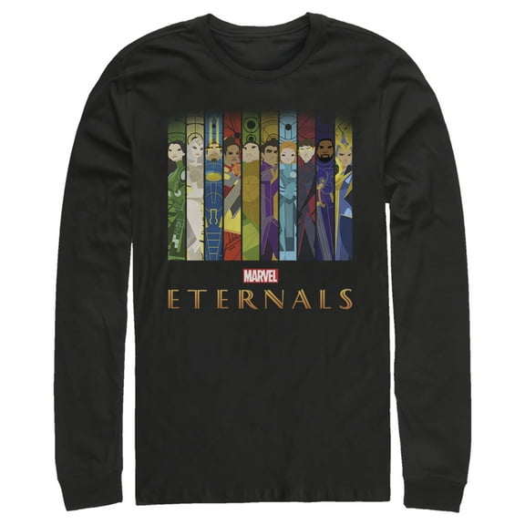 Men's Marvel Eternals Animated Vertical Boxes Poster Long Sleeve Shirt Black Large