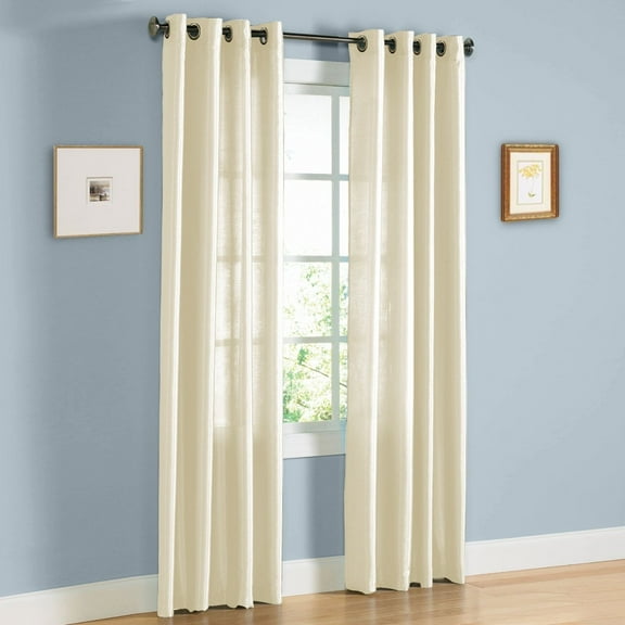 1 PANEL Nancy SOLID IVORY BEIGE SEMI SHEER WINDOW FAUX SILK ANTIQUE BRONZE GROMMETS CURTAIN DRAPES 55 WIDE X 108" LENGTH