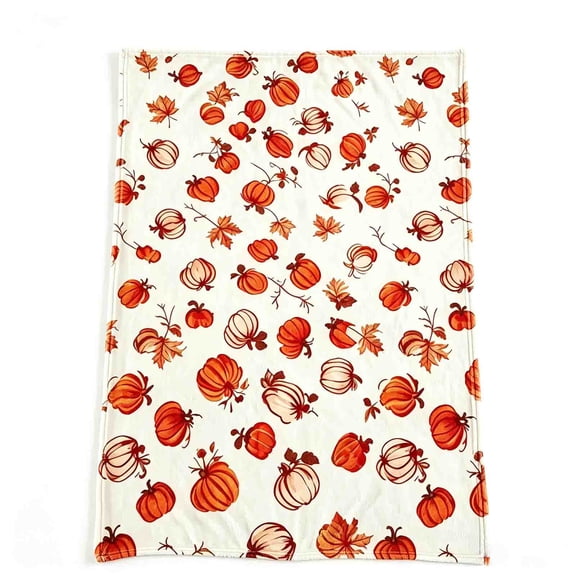 SLYNSHome Fall Throw Blanket Sketch Pumpkin Maple Leaf Print Soft Flannel Fleece Cozy Lightweight Decorative Blanket For Couch Sofa Bed Thanksgiving Holiday Home Decor