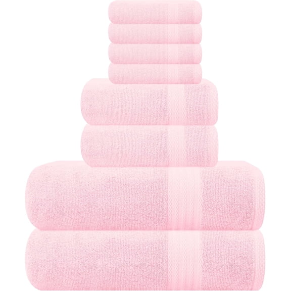 Ultra Soft 8-Piece Towel Set - 100% Pure Ringspun Cotton Contains 2 Oversized Bath Towels 27x54 Hand 16x28 4 Wash Cloths 13x13 Ideal for Everyday use Hotel & Spa Pink