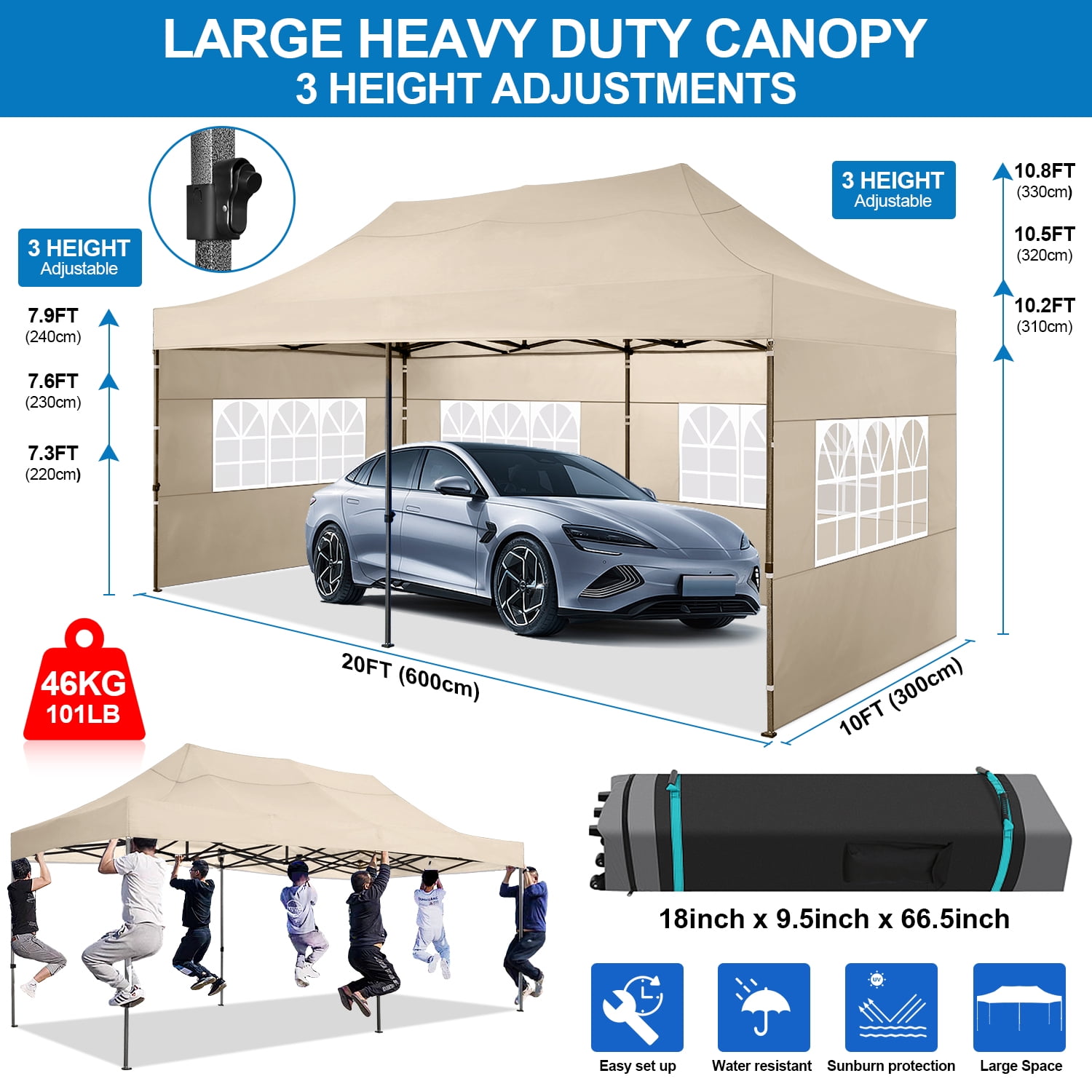 SANOPY 10x20 FT EZ Pop Up Canopy, Waterproof, Adjustable SANOPY 10x20 FT EZ Pop Up Canopy, Waterproof, Adjustable