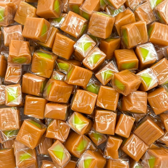 Caramel Cubes Candy | 1 Pound Bag - Approx. 75 Count | Green Apple Filling | Individually Wrapped