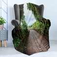 thumbnail image 4 of Landscape Soft Flannel Fleece Throw Blanket, Wooden Bridge Between Exotic Trees Jungle Freshening Relax Road Nature Image, Cozy Plush for Indoor and Outdoor Use, 50" x 60", Brown Green, by Ambesonne, 4 of 5
