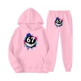 thumbnail image 4 of Men Sweatsuits 2 Piece Set Casual 67 Print Hoodie Sweatshirt and Joggers Sweatpants Sets Comfortable Fall Winter Sport Suit with Pocket Pink XL, 4 of 4