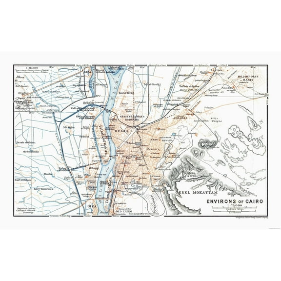Historic Map - Cairo Egypt - Baedeker 1913 - 36.34 x 23 - Vintage Wall Art