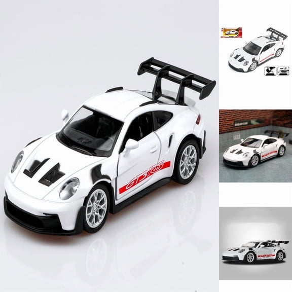 136 Scale 911 3 RS Diecast Car Model for Collectors and Educational Play featuring Realistic Details and Pull-Back Action, 12.3X5.3X3.6 CM, White