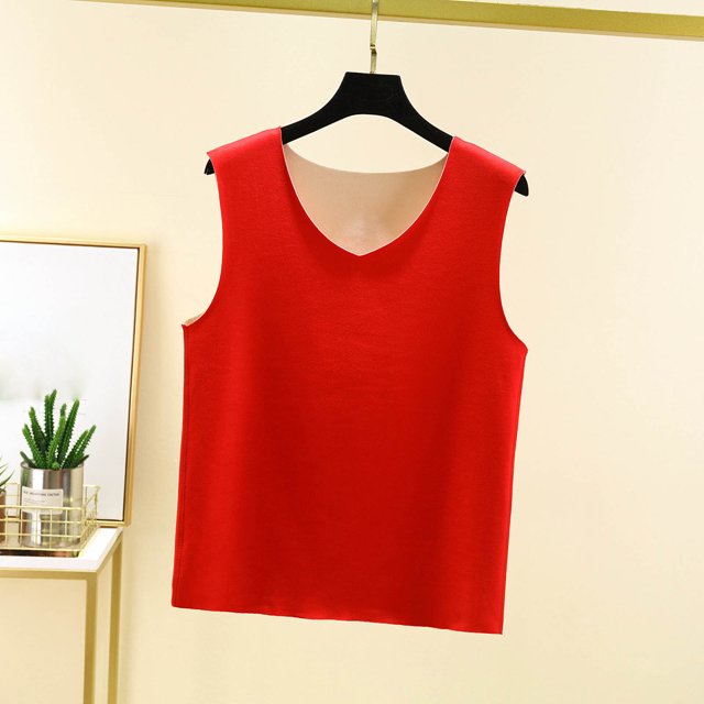 Ropa interior térmica para mujer, blusa de poliéster de color liso de terciopelo de doble cara, cálida, sin costuras, con cuello en V, talla grande