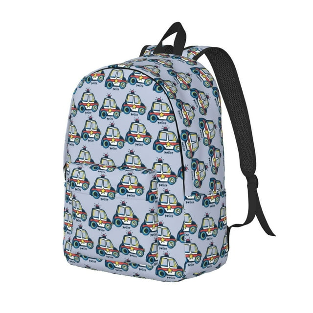 Disketp Police Car Mochila de Lona Estampada, Mochila Escolar de Viaje Ligera para Estudiantes y Portátil-Medium