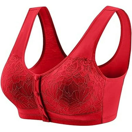 MITCOWBOY Bras for Women Bras for Older Women 3 Front Closure Everyday Bras Women s Wire Front Button Sports Bra No Wire Bras for Women Wireless Bras for Women Red XL Clearance