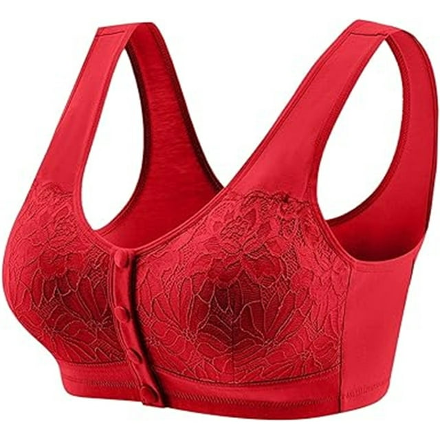 Daisy Wireless Front Closure Bras for Older Women, Lifting Anti-Sagging Comfortable Breathable Everyday Sports Bra with Adjustable Straps, Seamless Design for Daily Use and Supportive Wear RedS