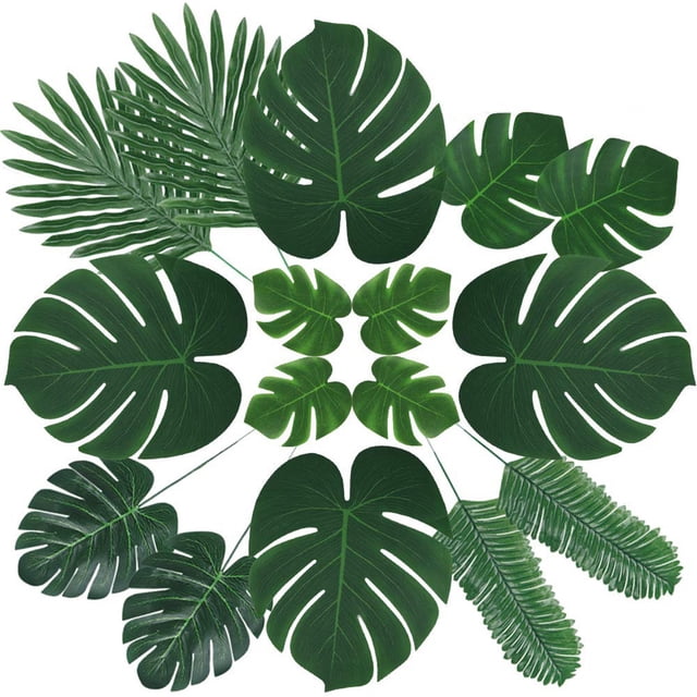 Juego de 60 hojas tropicales simuladas para decoración hawaiana del hogar.