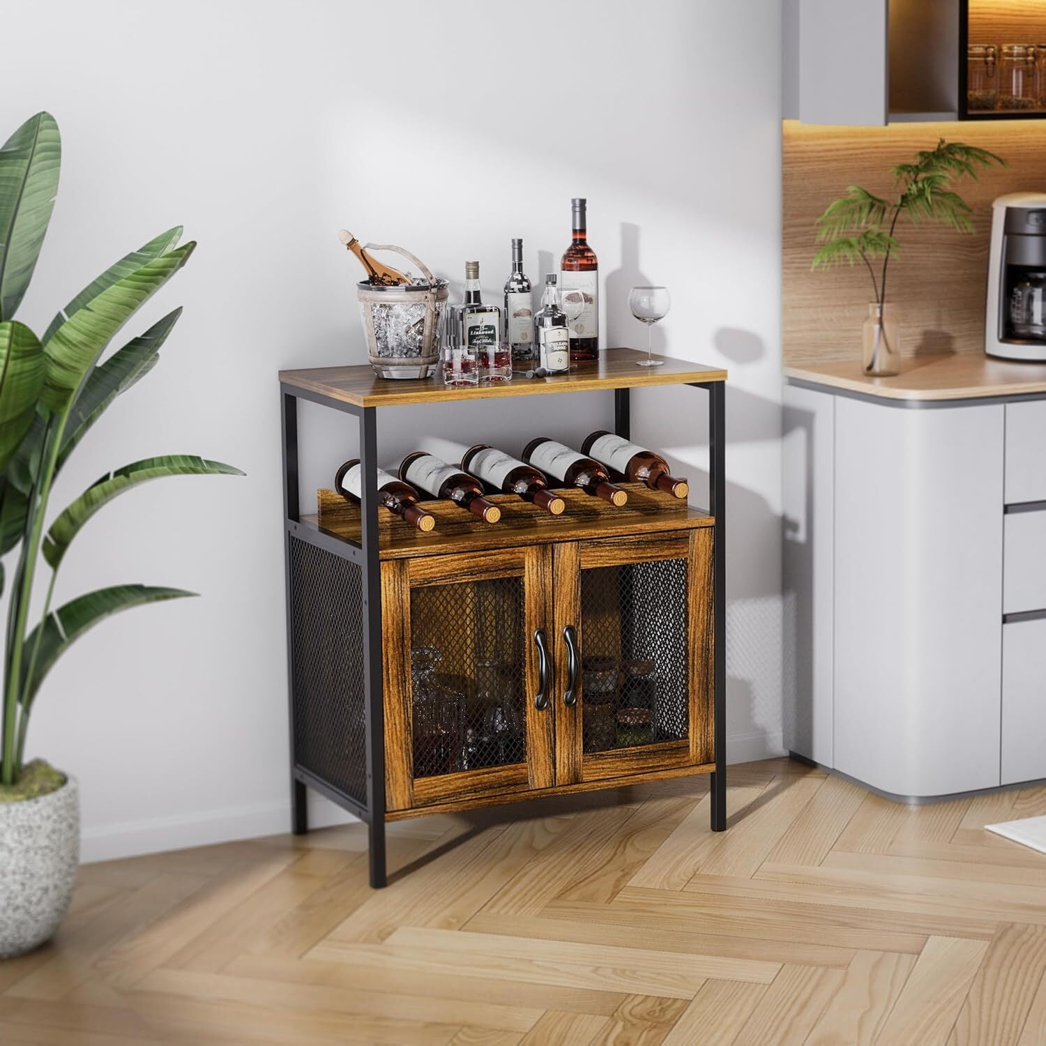 H 18-Bottle Gray Wine Rack Industrial Wine Bar Cabinet