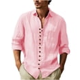 thumbnail image 2 of RXIRUCGD Chemise Blouse pour Homme Mode Décontractée Unie à Boutons Col Rond Manches Longues Col Rabattu, Rose, Taille : S, 2 of 6