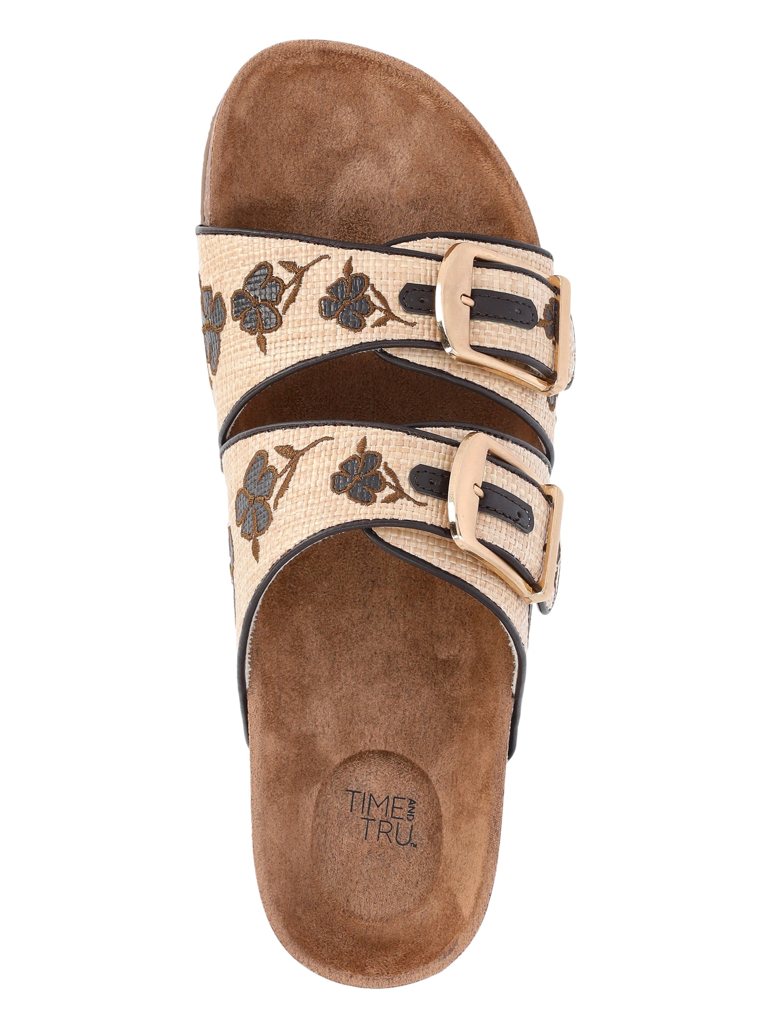 Time and Tru Women's Footbed Slide Sandals (Wide Width Available)