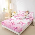 thumbnail image 4 of Manfei Lovely Bowtie Queen Sheet Sets,Girl Bow Knot Flat Sheet,Pink White Ombre Queen Fitted Sheet For Girls,Microfiber Bedroom Decor,4-Piece, 4 of 7
