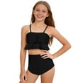 thumbnail image 5 of hengsof Children Girls Two Piece Bikini Set Fashionable Solid Color Pleated Suspender Swimsuit Children's Cute Lace Swimsuit Seaside Beach Split Swimsuit, 5 of 5